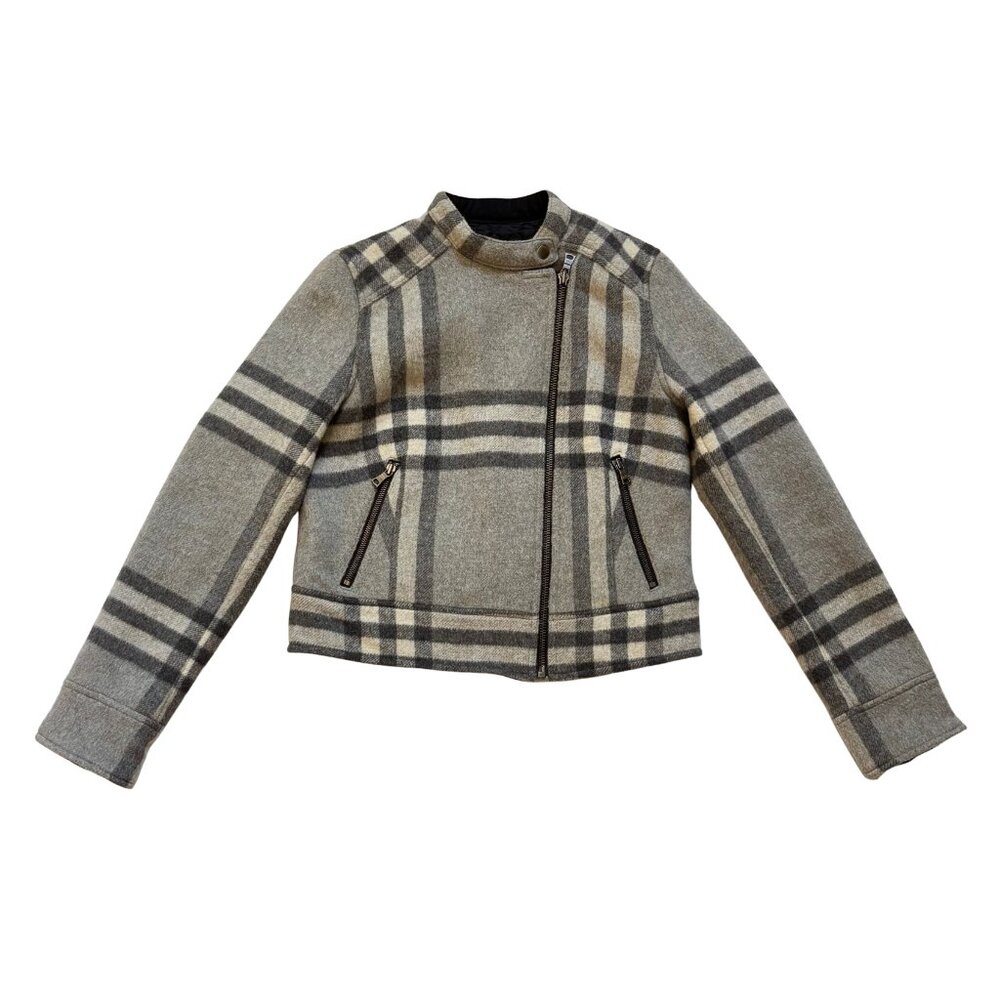 Gap Wool Moto Jacket Plaid Gray Checkered Zip Up Coat Small